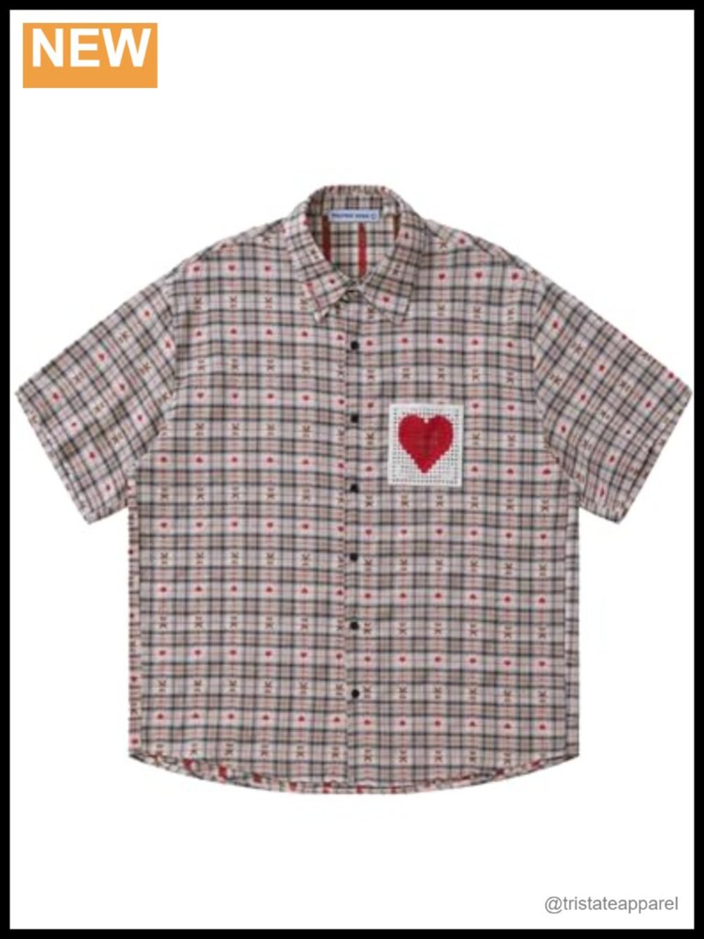 Plaid Button Down Shirt Short Sleeve 100% Cotton Streetwear